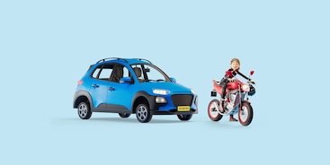 Blauwe auto en motor