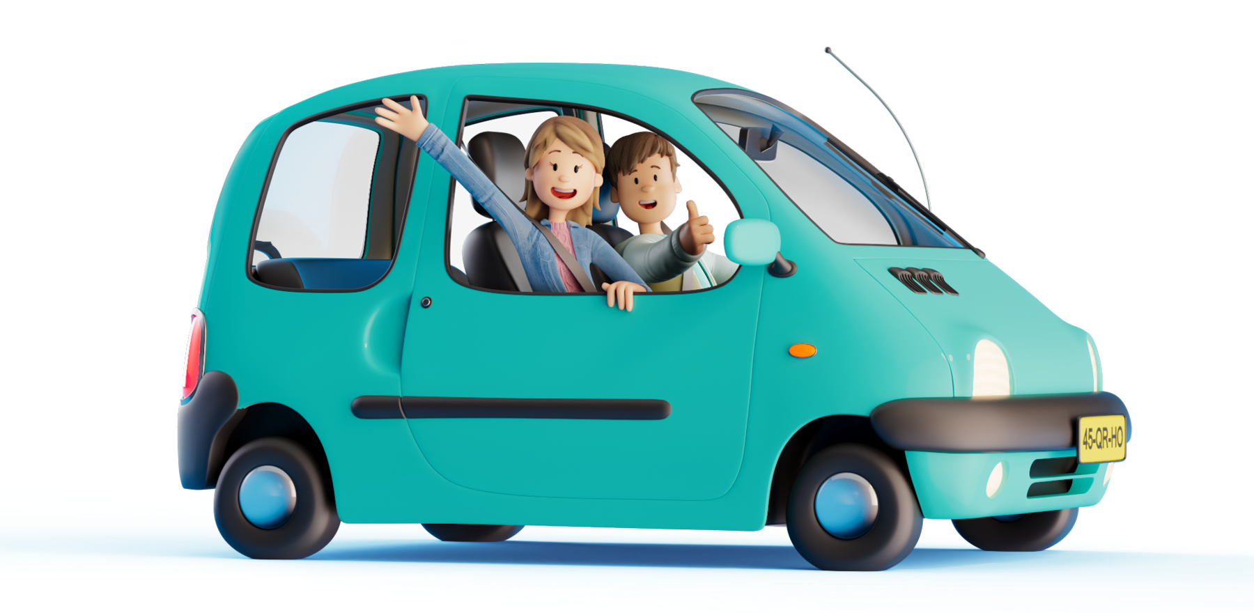 Roos en Matthijs in groene Twingo