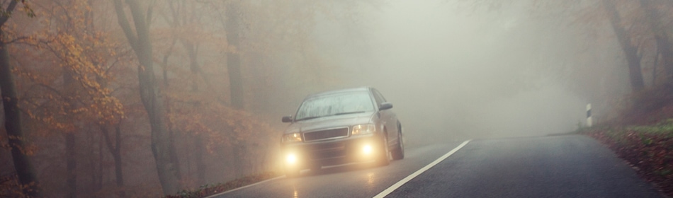 weg met auto en mist